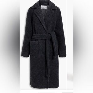 Ganni Black Wool-Blend Bouclé Coat